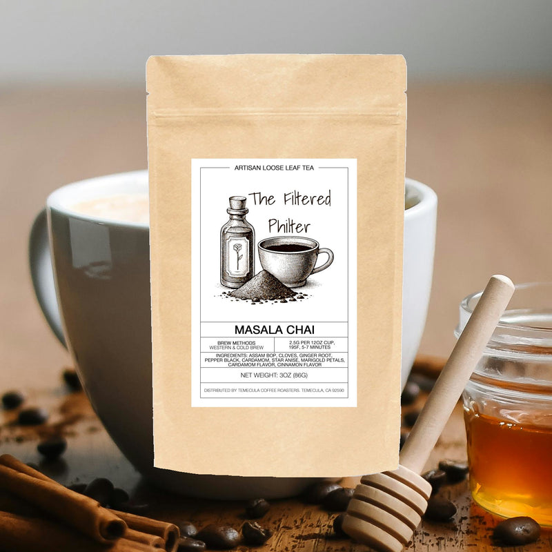 The Filtered Philter Masala Chai loose leaf tea product packaging.